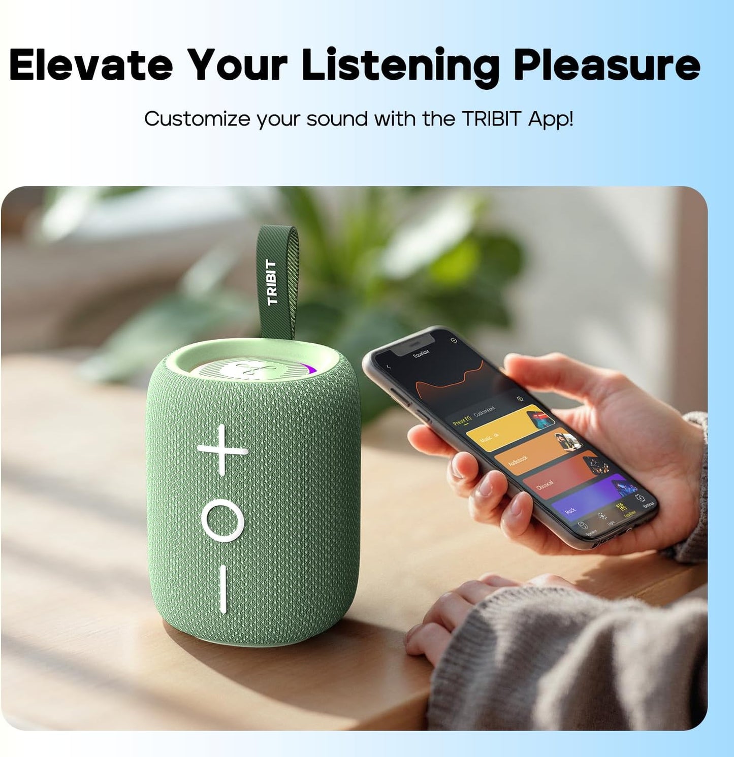 Tribit Portable Bluetooth Speaker StormBox Mini+, 12W Shower Speaker with 360°Surround Sound, 12H Playtime, Custom EQ, BT5.4, IPX7 Waterproof, RGB Lights, Type-C, AAC/SBC, TWS, Party/Beach/Gift (Blue)