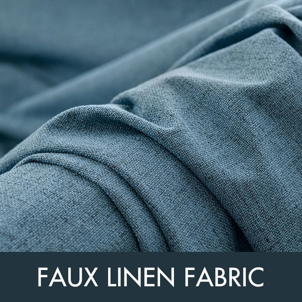 MIULEE Linen Texture Curtains for Bedroom Solid 100% Blackout Thermal Insulated Dusty Blue Curtains Grommet Room Darkening Drapes Luxury Decor for Living Room Nursery 52x54 Inch (2 Panels)