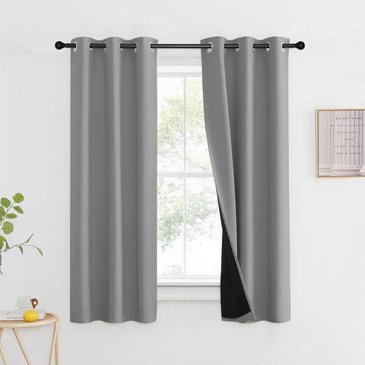 NICETOWN Full Shade Curtain Panels, Pair of Energy Smart & Noise Blocking Out Blackout Drapes for Dining Room Window, Thermal Insulated Guest Room Lined Window Dressing(Silver Grey, 37 x 60 inch)