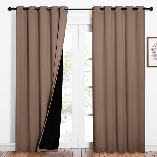 NICETOWN Warm Curtains for Winter, 100% Blackout Curtains Thermal, Noise Reduction and Privacy Curtains for Patio Door, Black Lined Blackout Drapes with Grommet Top, Cappuccino, 1 Pair, W62 x L84