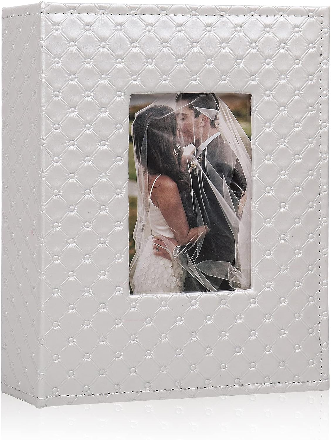 RECUTMS 200 Pocket Photo Album 4x6 Small PU Leather Cover Wedding Family Baby Anniversary Graduation Travel Personalized Photo Book (White)