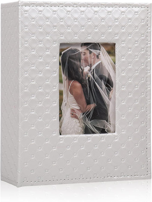 RECUTMS 200 Pocket Photo Album 4x6 Small PU Leather Cover Wedding Family Baby Anniversary Graduation Travel Personalized Photo Book (White)