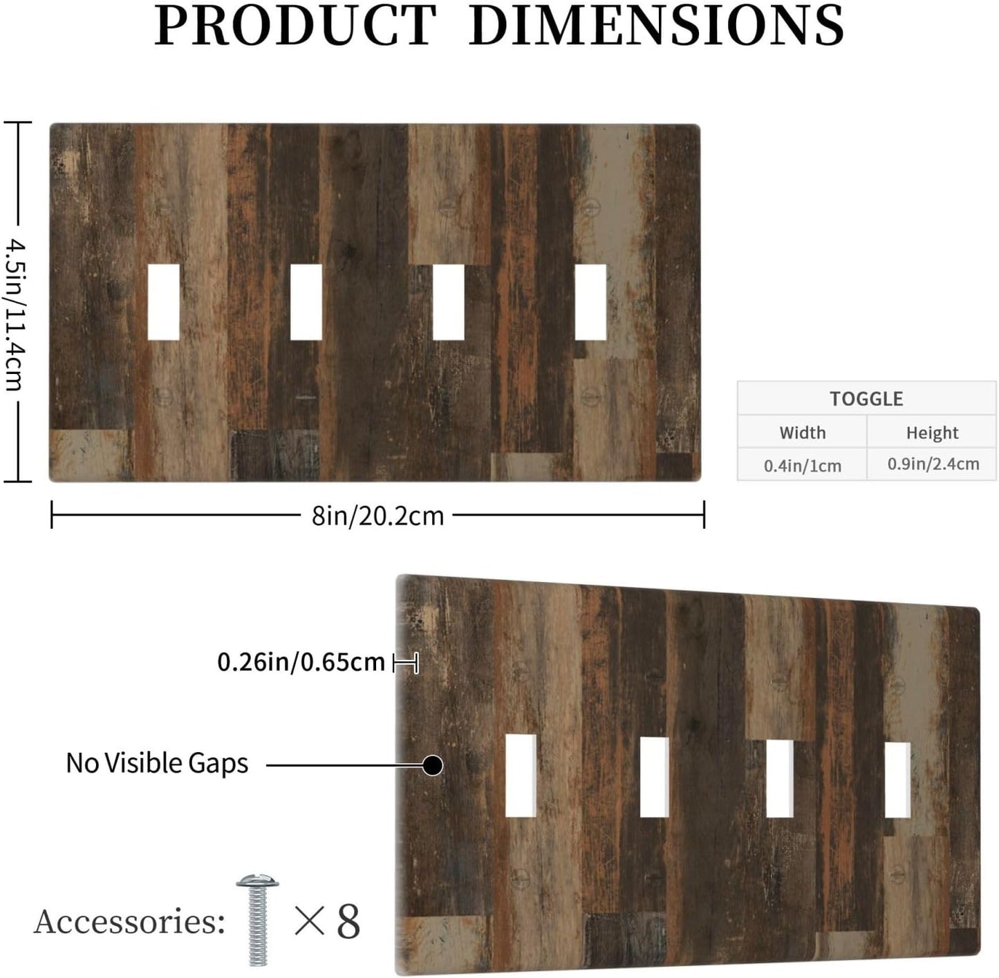 Rustic Brown Wood Grain Dark Oak Light Switch Covers Quad Toggle Electrical Faceplate 4 Gang Wall Plate Decorative Switch Plates for Farmhouse Home Decor