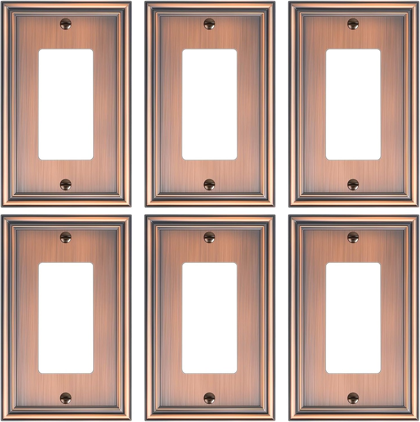 6-Pack Decorator Outlet Cover Plate, Antique Copper Decorative Switch Plates and Outlet Covers, Durable Zinc Alloy Wall Plates for Electrical Outlets, Receptacle, GFCI Outlet, Dimmer Switch
