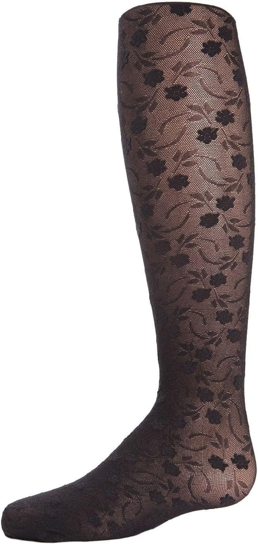 MeMoi Sweet Blossoms Sheer Tights for Girls, Ultra Soft and Lightweight Floral Lace Girls Tights - Sizes 2-14
