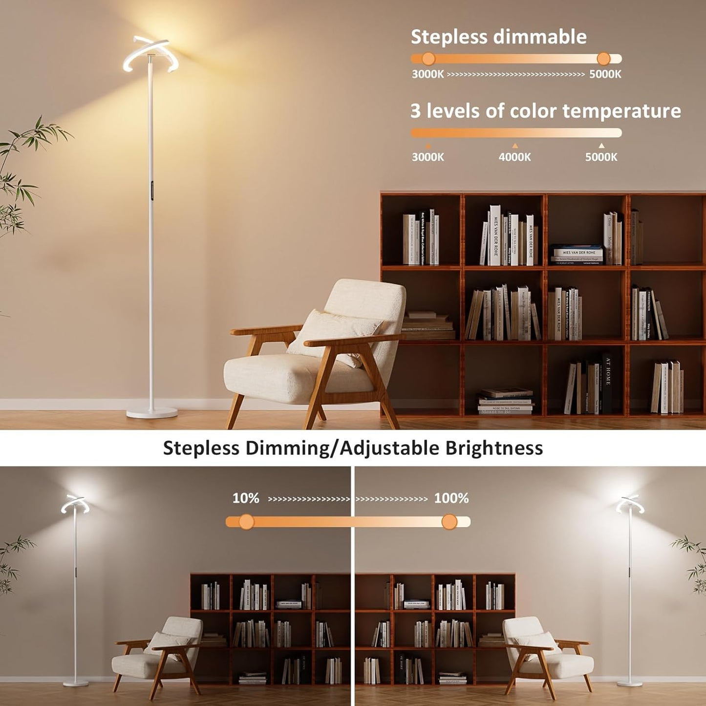 Floor Lamps for Living Room, 40W/2400LM LED Floor Lamp with Touch & Remote Control, 70" Tall Standing Lamp Stepless Dimmable, Modern Torchiere Corner Lamp for Bedroom, Office - White