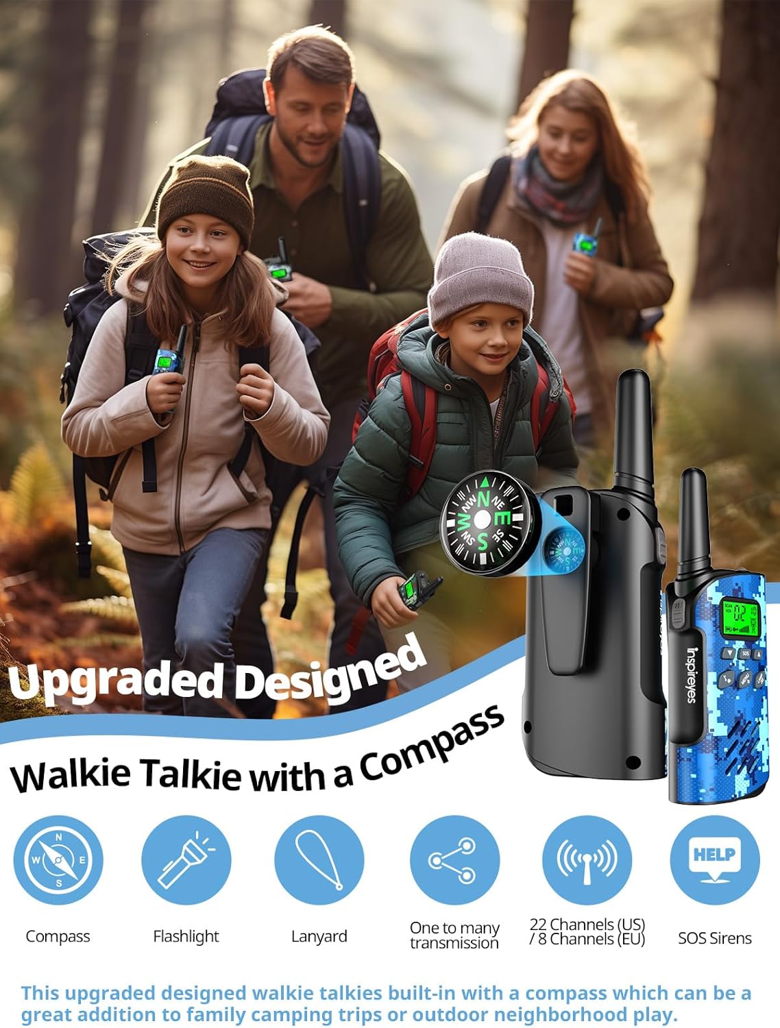 Walkie Talkies for Kids Rechargeable,Toys for Boys and Girls, 2 Pack Long Range 2-Way Radios, Birthday Gifts,Christmas Stockings, Outdoor Play, Family Games, Hiking Camping Gear