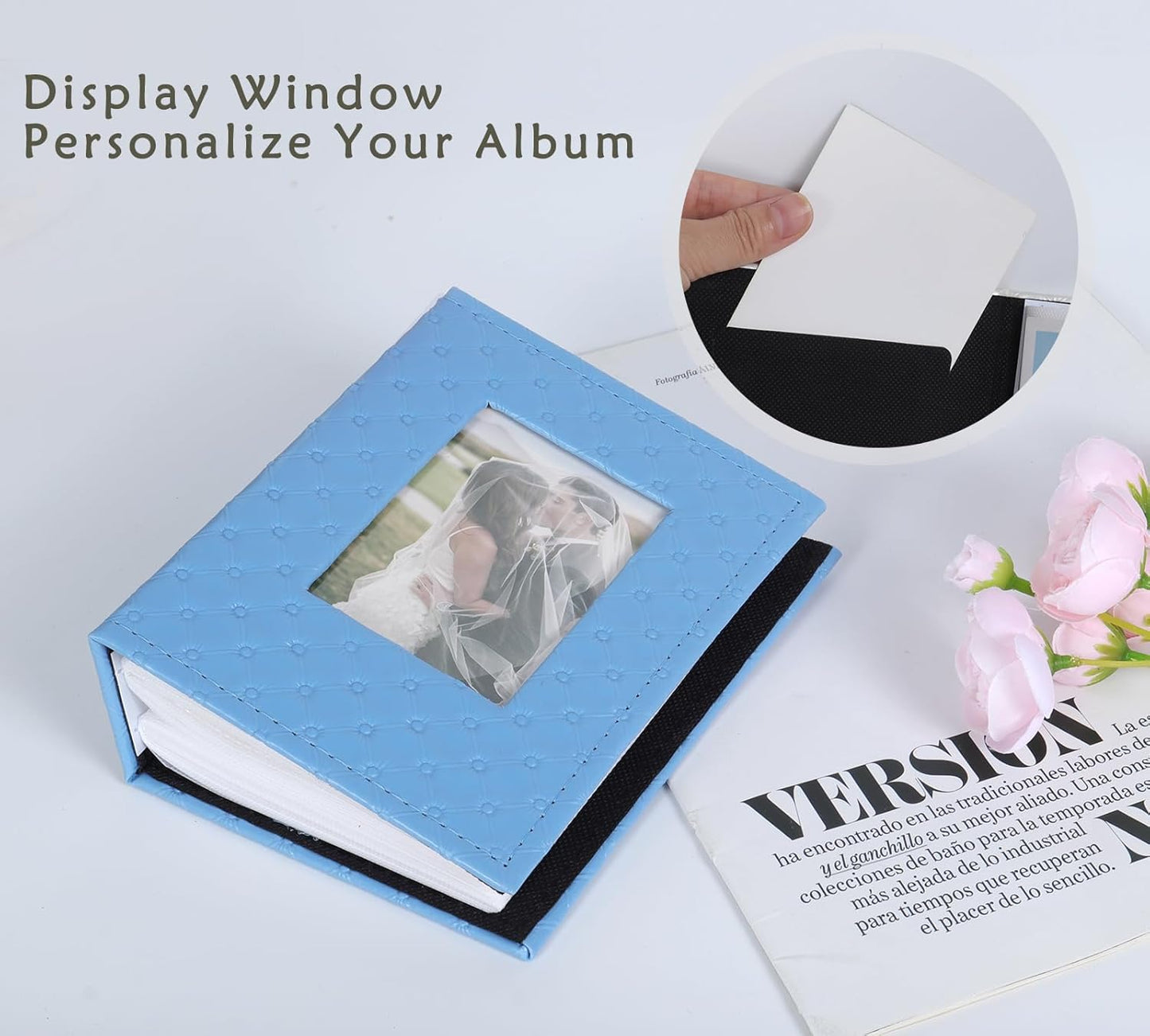 RECUTMS Photo Album 4x6 100 Pockets Photos, Button Grain PU Leather Photo Books Small Picture Album for Baby Family Wedding Christmas Photo Albums Holds 100 Vertical Photos(Blue)