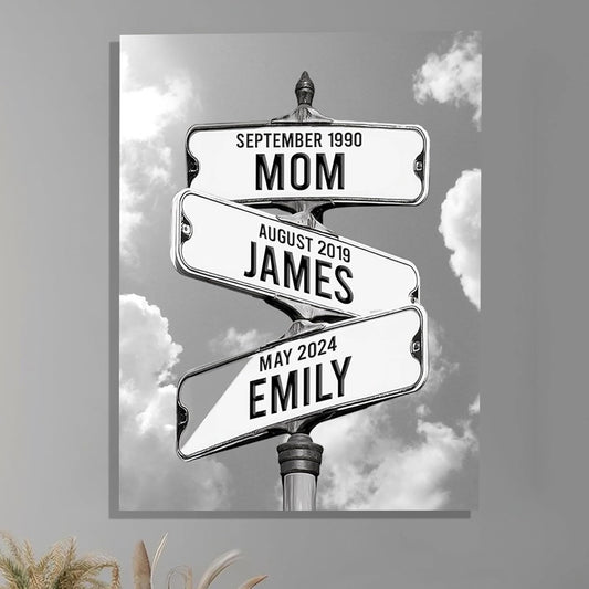 Personalized Gifts for Mom Family Names Street Custom Multi-Name Date of Birth Vintage Street Sign Happy Mothers Day Canvas Wall Art Best Christmas Gifts for Mommy from Daughter Son Children Kids #18