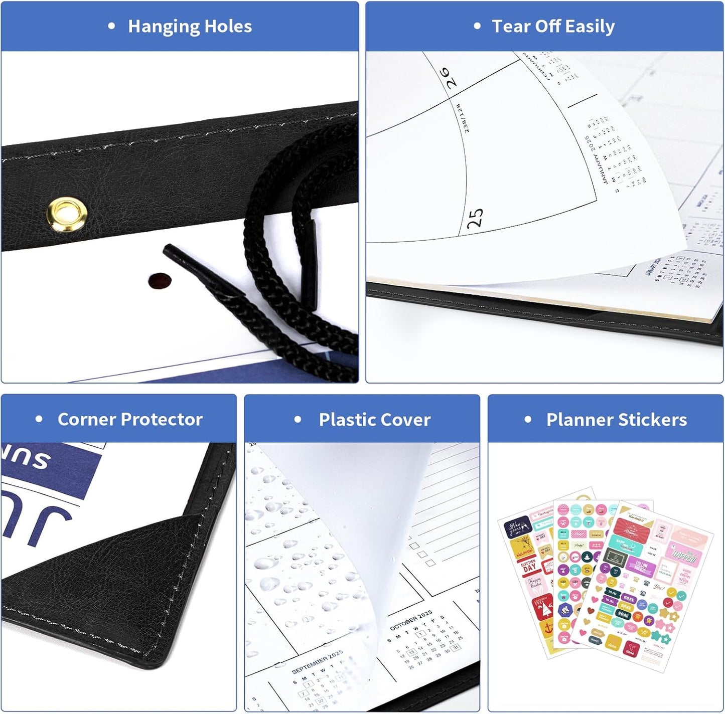 Ospelelf Large Desk Calendar 2025-2026 with Plastic Cover, 18 Months Planner Pad from January 2025 to June 2026, 22" x 17" PU Leather Wall Calendar for Home or Office, Black