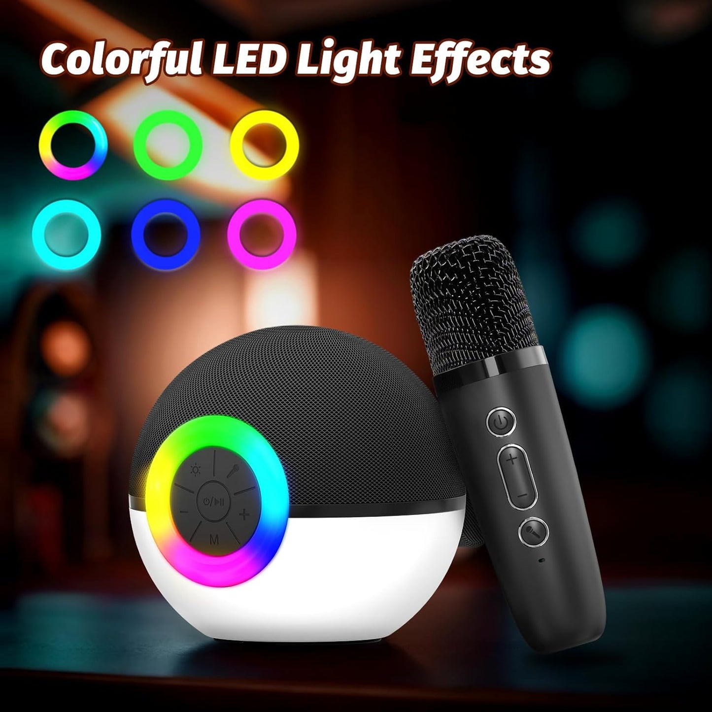 goopow Mini Karaoke Machine Speaker for Kids Adults, Portable Bluetooth Microphone Song Toys with LED Light, Best Chritmas Birthday Festival Gift for 3 4 5 6 7 8+ Year Old Girls Boys (Black-2 Mic)