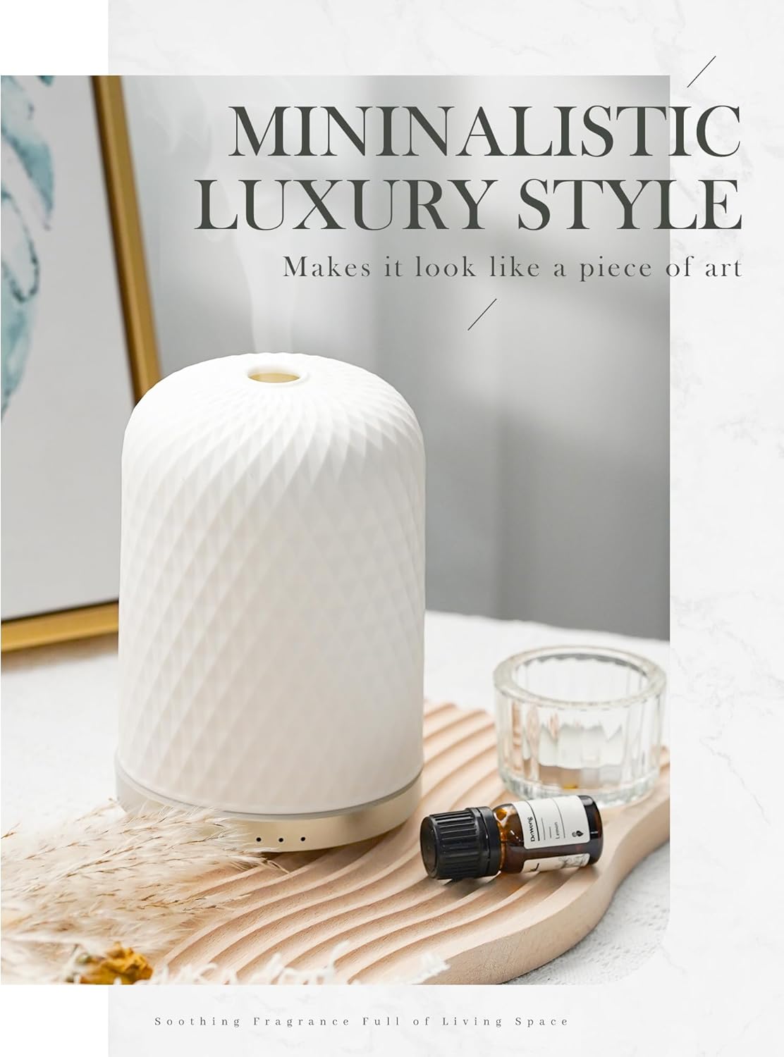 Essential Oil Diffuser,110ML Diffusers for Essential Oils Large Room, Ceramic Diffusers USB Powered Decorative Ultrasonic Defuzzer, Ideal for Aesthetic Home,Dorm Décor, Yoga,White