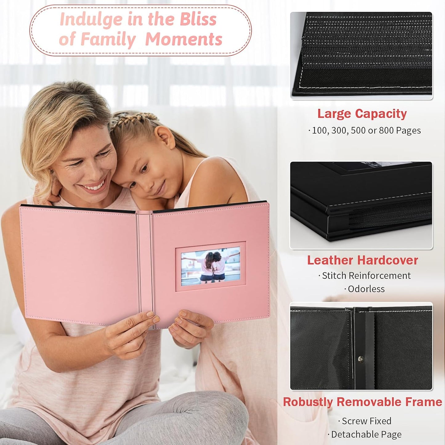 Popotop Photo Album 4x6 800 Pockets with Leather Hardcover Cover, Large Photo Album Binder Book with 80Pcs Pages for Family Travel Wedding Baby Gifts