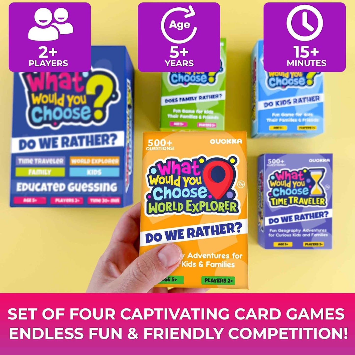 QUOKKA Board Game for 8-12 Year Olds - 4 Set - Family Card Game for Kids Ages 6-8 - What Would You Choose - Do Family Rather? - Pick Your Answer - Get to Know Your Families