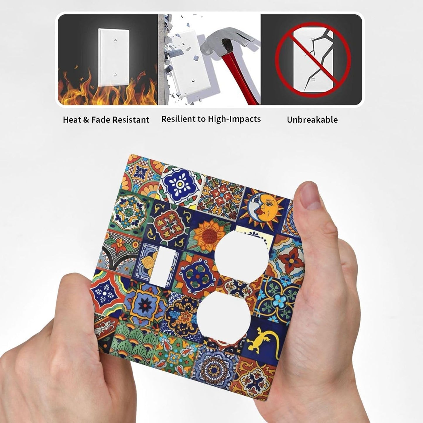 Talavera Mexican Tiles Traditional Color Decoration Print Wallplates 1 Toggle 1 Duplex Switch Plate Electrical GFCI Faceplate Decorative Light Switch Covers for Kitchen Bathroom Decor