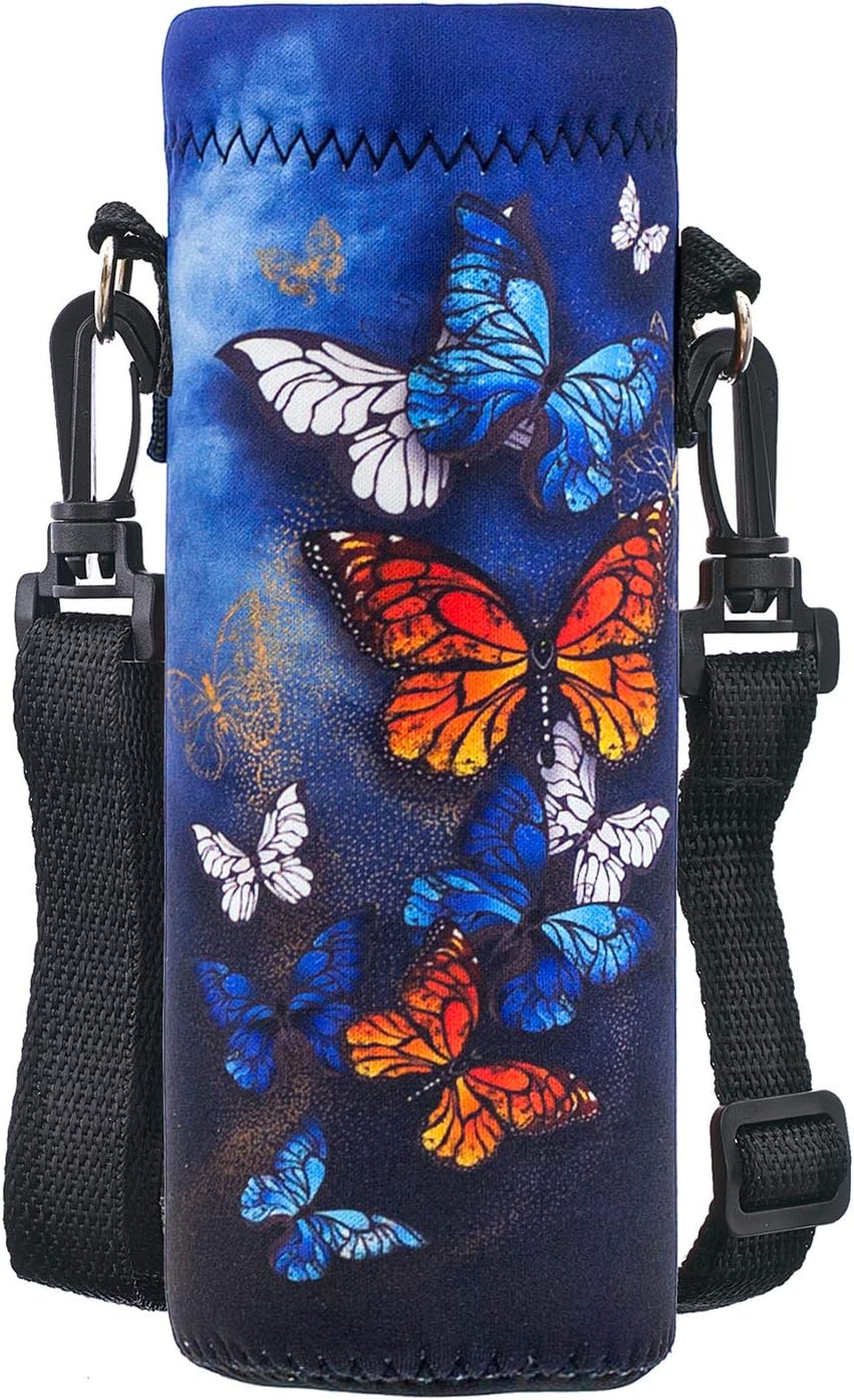 Neoprene Water Bottle Carrier Bag with Adjustable Shoulder Strap for Men Women Walking Hiking,Portable Insulated Holder Case for Stainless Steel/Glass/Plastic Bottles