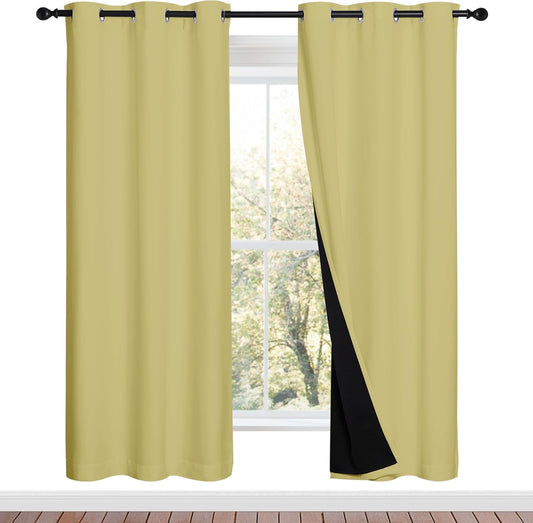 NICETOWN Paler Yellow Full Shade Curtain Panels, Pair of Energy Smart & Noise Blocking Out Blackout Drapes for Dining Room Window, Thermal Insulated Guest Room Lined Window Dressing(42 x 72 inch)
