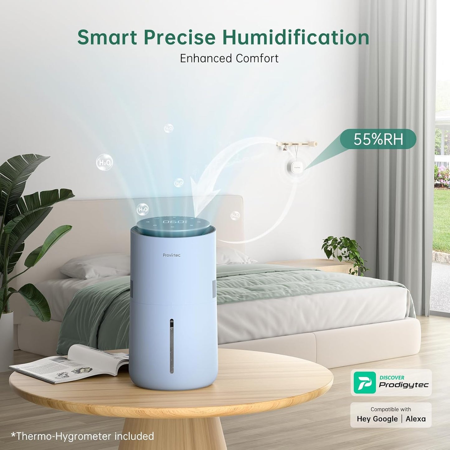 MistFree Smart Humidifier for Bedroom, Evaporative Humidifier No White Dust, Auto Humidity & APP Control, 3L Water Tank Easy to Clean, Sleep Mode, Timing, Humidifiers for Nursery/Baby(Blue)