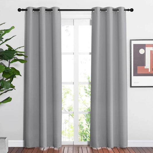 NICETOWN Room Darkening Curtains for Living Room - Easy Care Solid Thermal Insulated Grommet Light Blocking Vertical Drapes for Bedroom (Silver Grey, W37 x L84, 2 Panels)