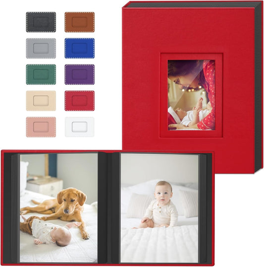 Popotop Photo Album 4x6 100 Pockets with Leather Hardcover Cover, Small Photo Album Holder Book with 50Pcs Pages for Family Travel Wedding Baby Gifts