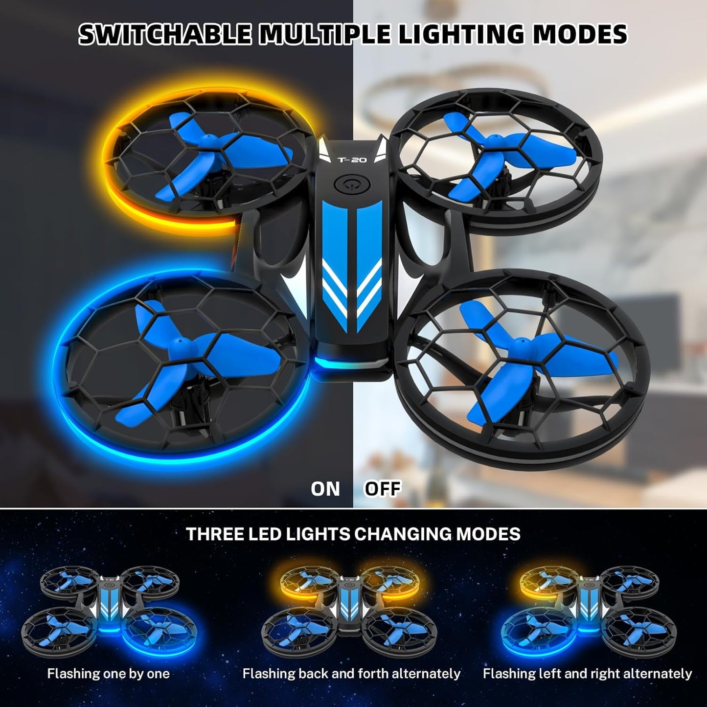 Mini Drones for Kids - RC Drone with Auto Hovering and Headless Mode, Quadcopter with LED Light, Propeller Full Protect, 3D Flips, 3 Batteries, Remote Control, Best Toys Gifts