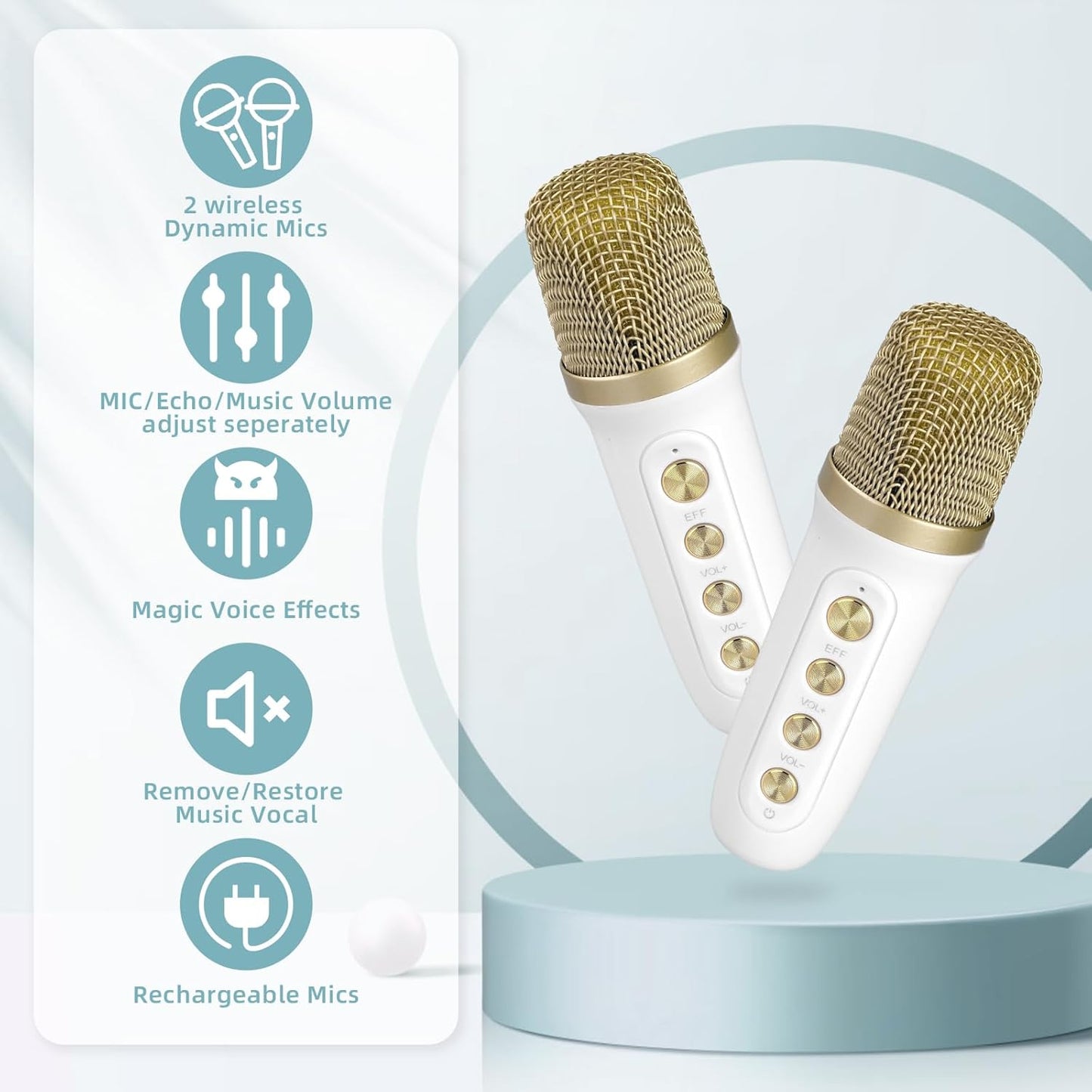 Mini Karaoke Machine for Kids Adult, Portable Bluetooth Karaoke Speaker with 2 Wireless Microphones for Home Party, Great Gifts for Boys and Girls Ages 4, 5, 6, 7, 8,9,10,11, 12+ Years Old