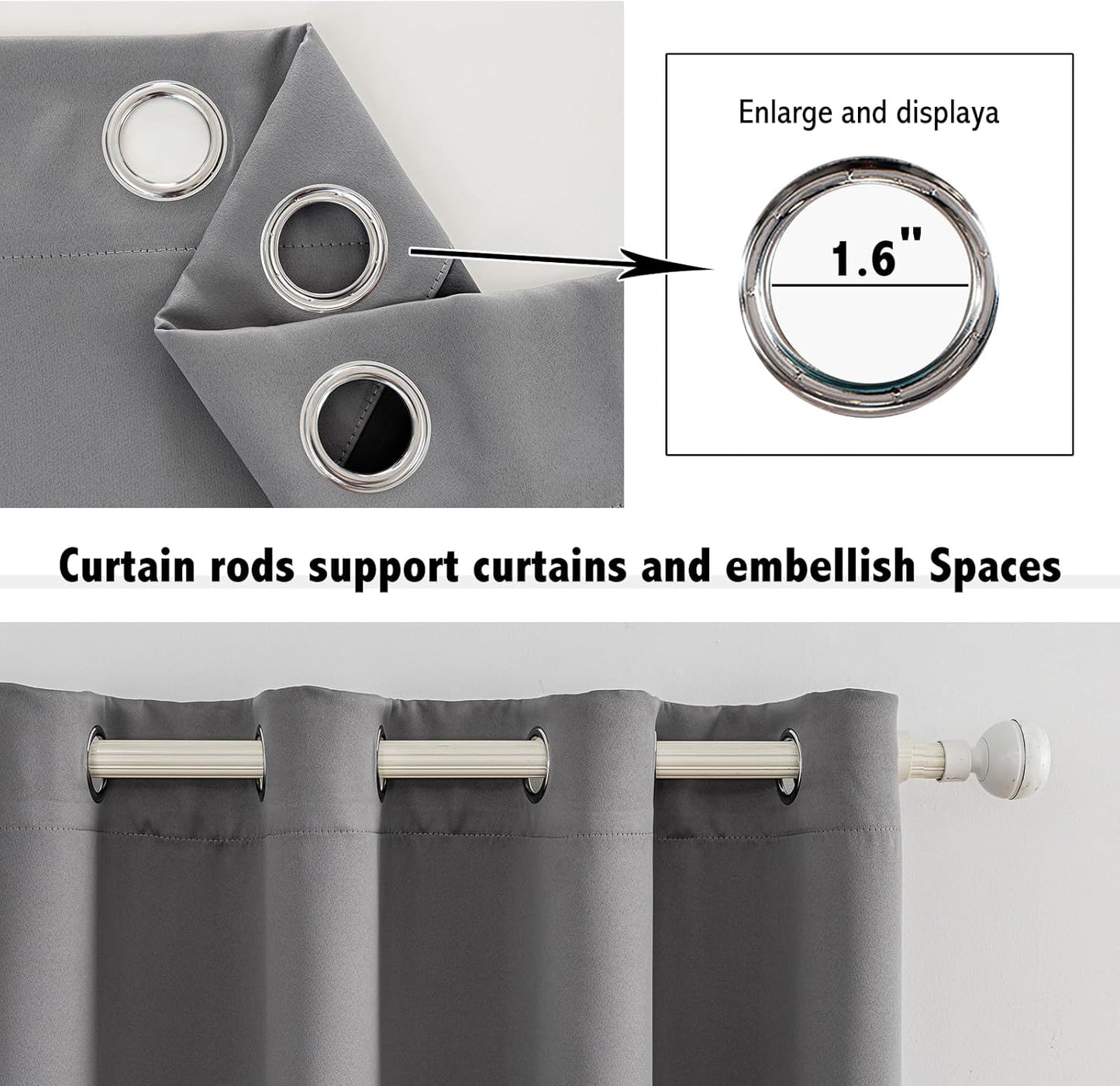 Anytime 100% Blackout Curtain Set, Thermal Insulated & Energy Efficiency Window Draperies for Guest Room, Full Shading Panels for Shift Worker and Light Sleepers（Grey, 2 Panels, 52W x 63L）