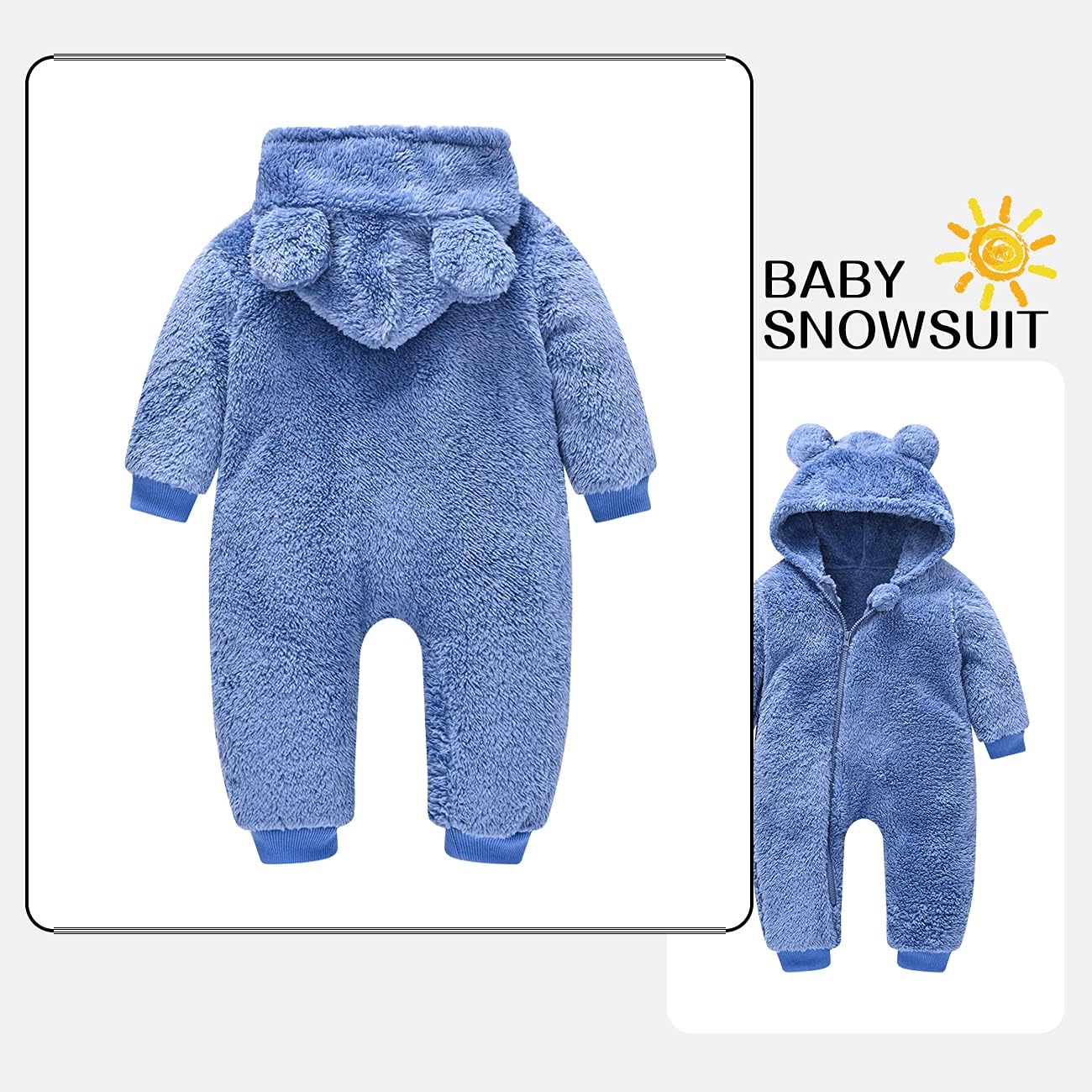 Baby Fleece Jumpsuits Infant Bear Ear Snowsuit Newborn Hooded Romper Warm Coat