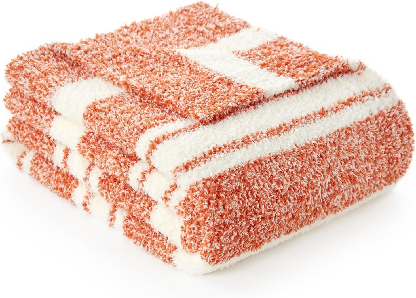 Snuggle Sac Orange Fall Throw Blanket for Couch, Reversible Super Soft Blankets Warm Cozy Knit Fuzzy Plush Blankets for Sofa,Living Room, Stripe Orange,50x60 inches