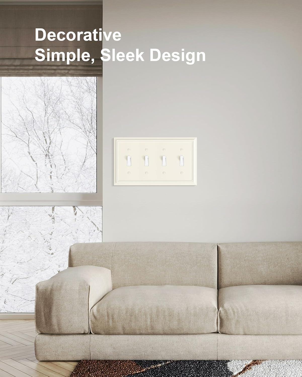 2-Pack Quad Toggle Light Switch Cover Plate, Almond Decorative Switch Plate Covers, Natural Bamboo Fiber 4 Gang Wall Plate for Toggle Light Switch and Rotary Dimmer Switch