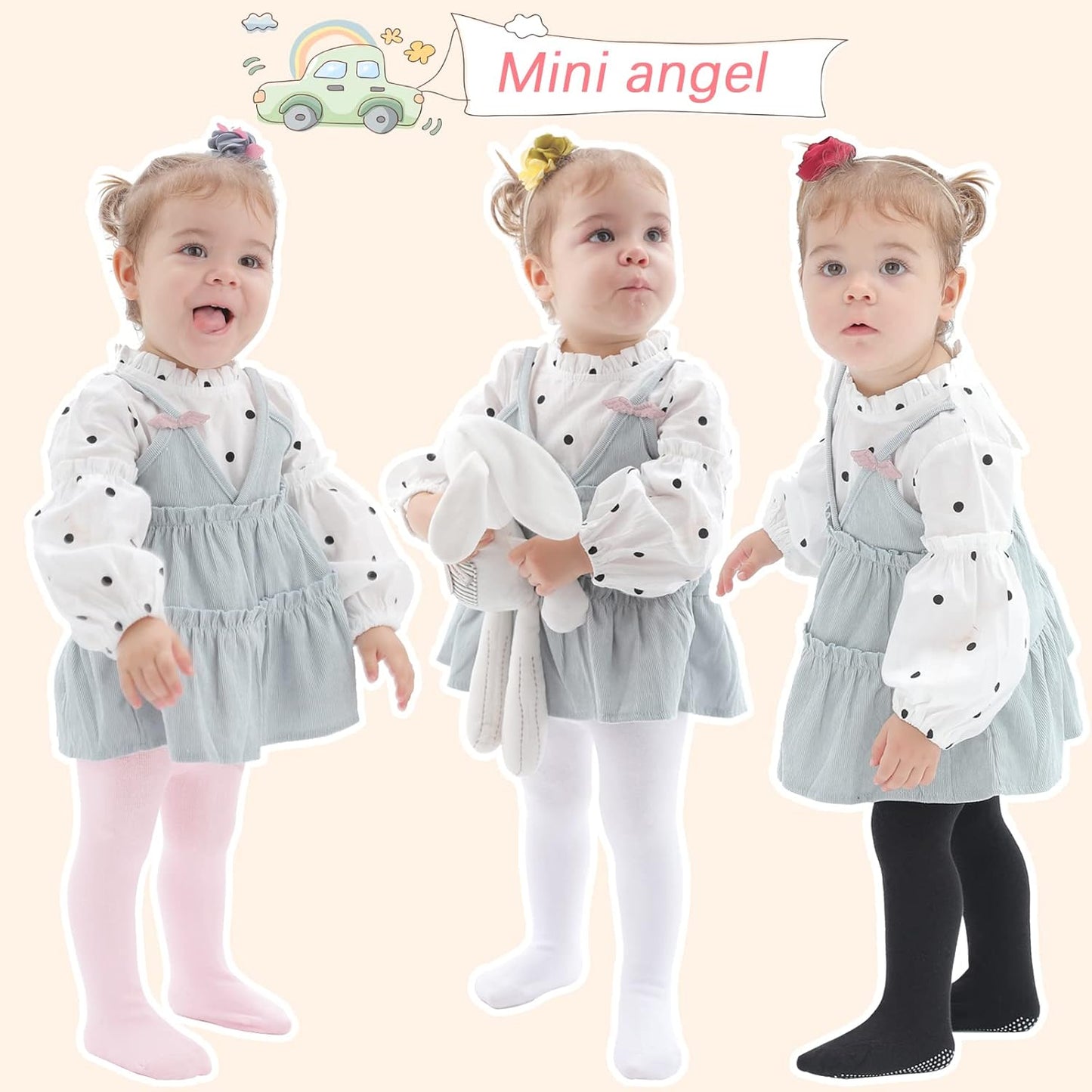 Mini angel Baby Tights Non Slip Baby Girl Tights Plain/Shoe-Look Leggings Seamless Pantyhose Warm Cotton Leggings Non-Skid
