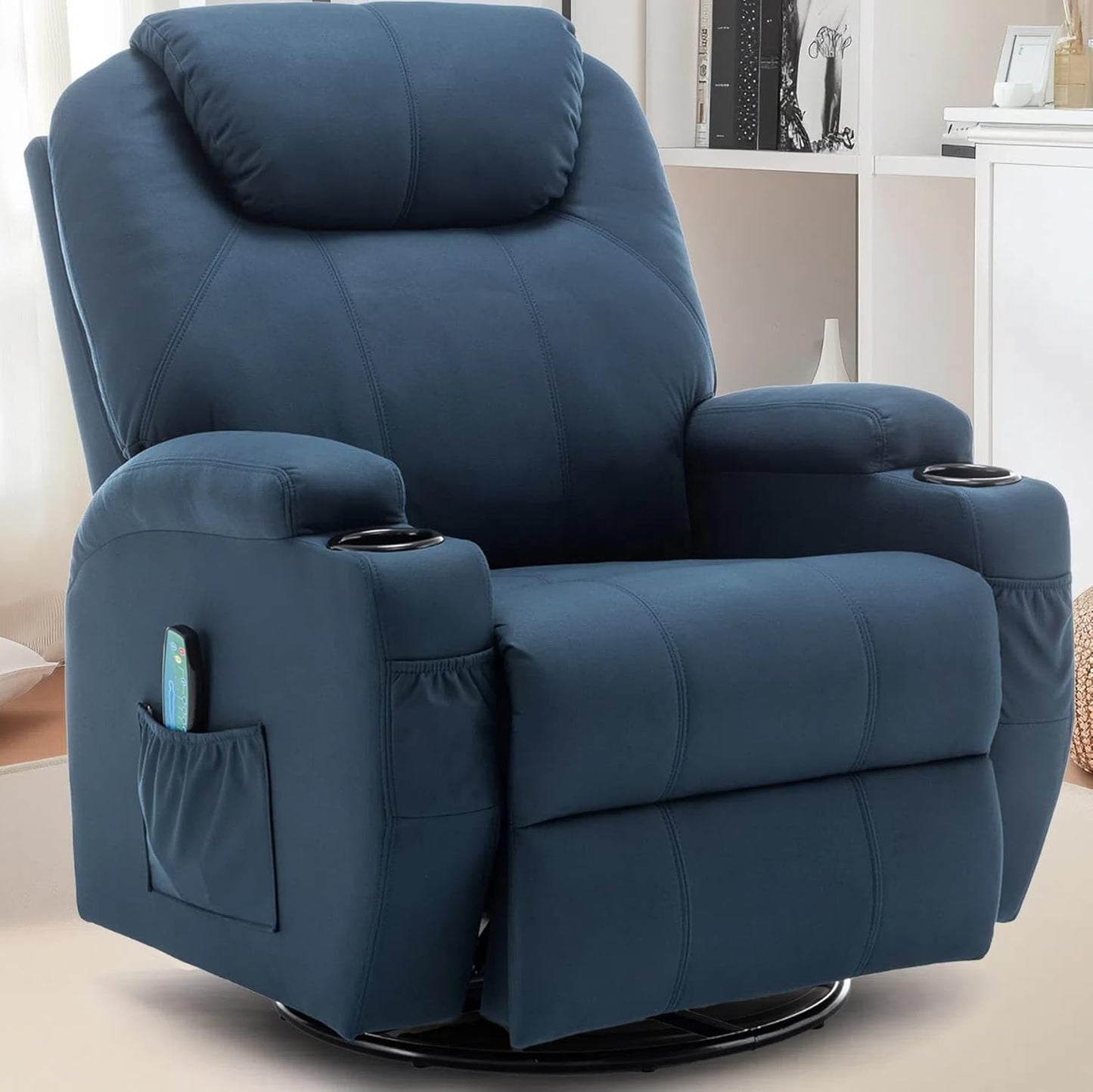 Recliner Chair, Rocking Chair with Heat and Massage, Swivel Recliner Chairs for Adults, Rocker Manual Recliner with Remote Control and Cup Holder for Living Room, Bedroom