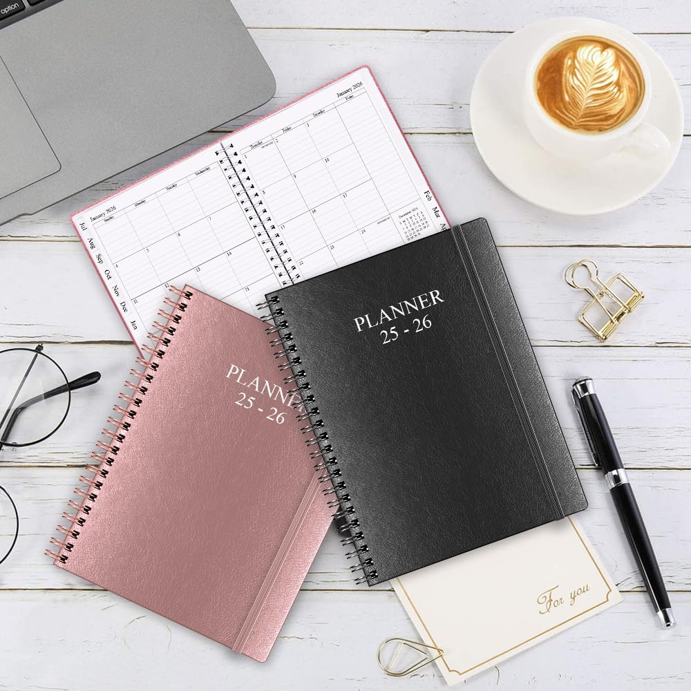 Planner 2025-2026 - Weekly & Monthly Planner Runs from Jul 2025 to Jun 2026, 8.5 x 11", 12 Month Tabs, Inner Pocket, PU Leather Cover with Twin-Wire Binding, Monthly Planners 2025-2026, Rose