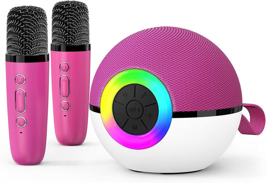 goopow Mini Karaoke Machine Speaker for Kids Adults, Portable Bluetooth Microphone Song Toys with LED Light, Best Chritmas Birthday Festival Gift for 3 4 5 6 7 8+ Year Old Girls Boys (Hotpink-2MIC)