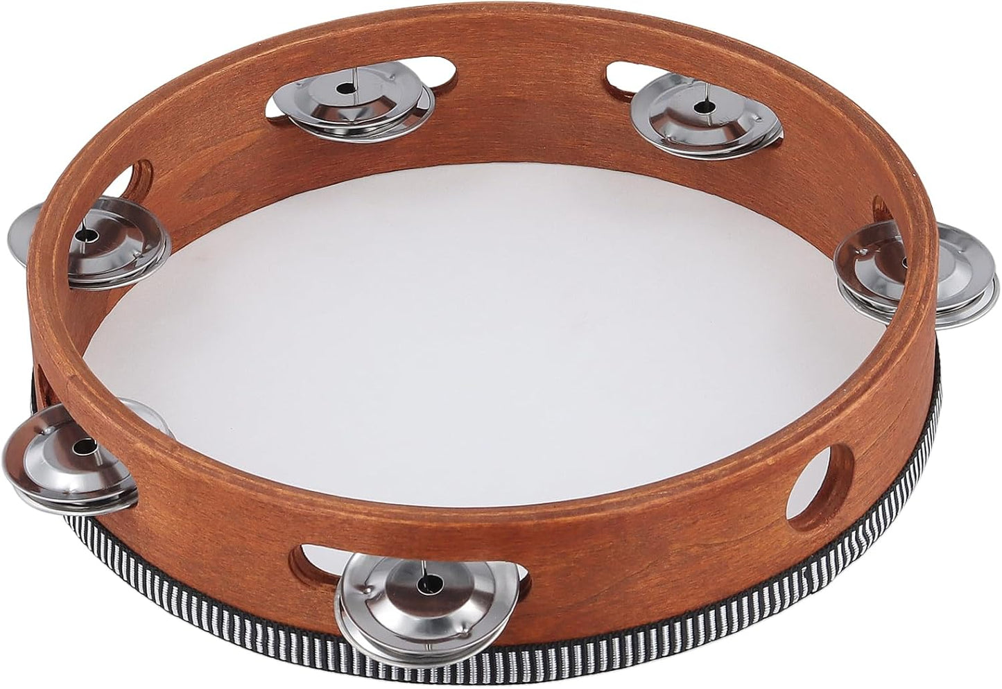 4 PCS 4" 6" 8" 10" Brown Wooden Tambourine, Musical Instrument Tambourine Set, Handheld Drum Bell Metal Jingles Single Row Percussion for Church, KTV, Party, Musical Class