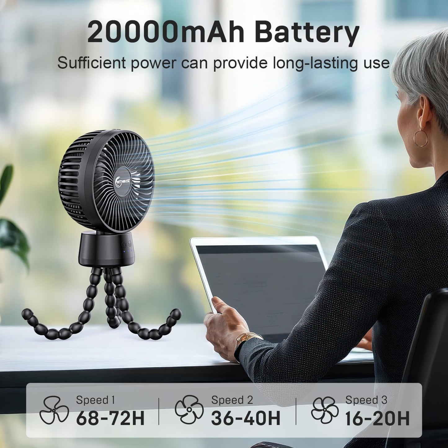 20000mAh Portable Stroller Fan, 120° Auto Oscillation, 3-IN-1 with Power Bank LED Light Detachable Flexible Tripod Rechargeable Battery Powered Clip On Fans Desk for Baby Crib Car Seat Travel