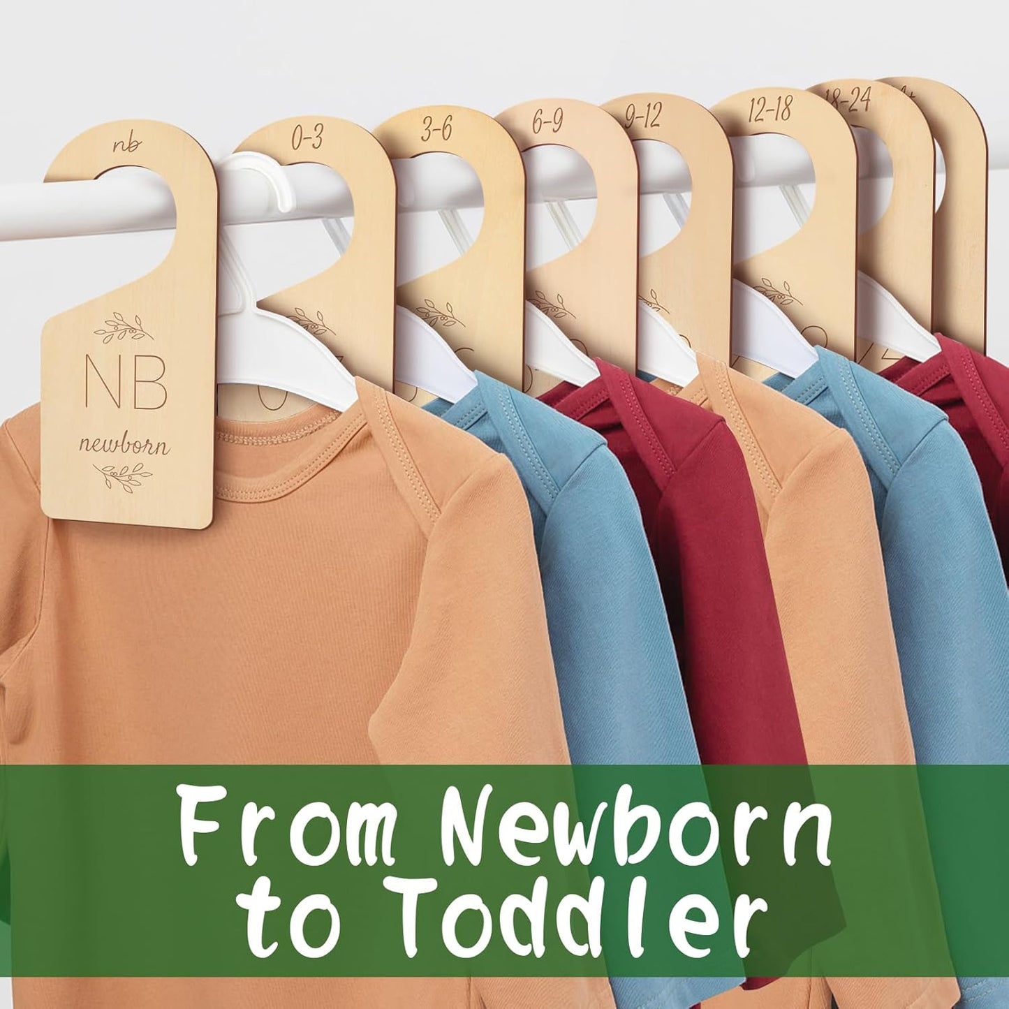 Wooden Baby Closet Dividers - 8 Pcs Double-Sided Design for Newborn Nursery Room Wardrobe Storage by Months Size - Perfect Toddler Clothes Organizer