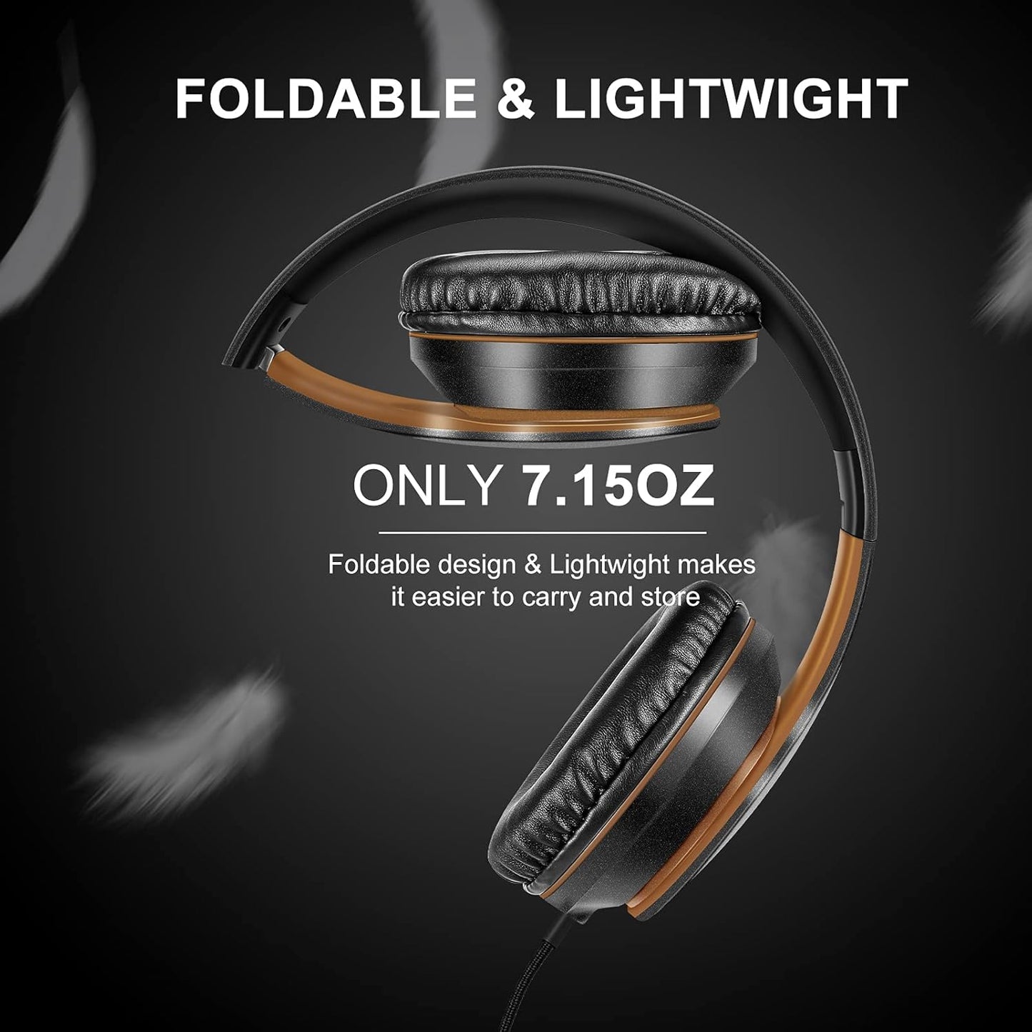 LORELEI X6 Over-Ear Headphones With Microphone, Lightweight Foldable & Portable Stereo Bass With 1.45M No-Tangle Wired for Smartphone Tablet MP3/4 (Black-Gold)