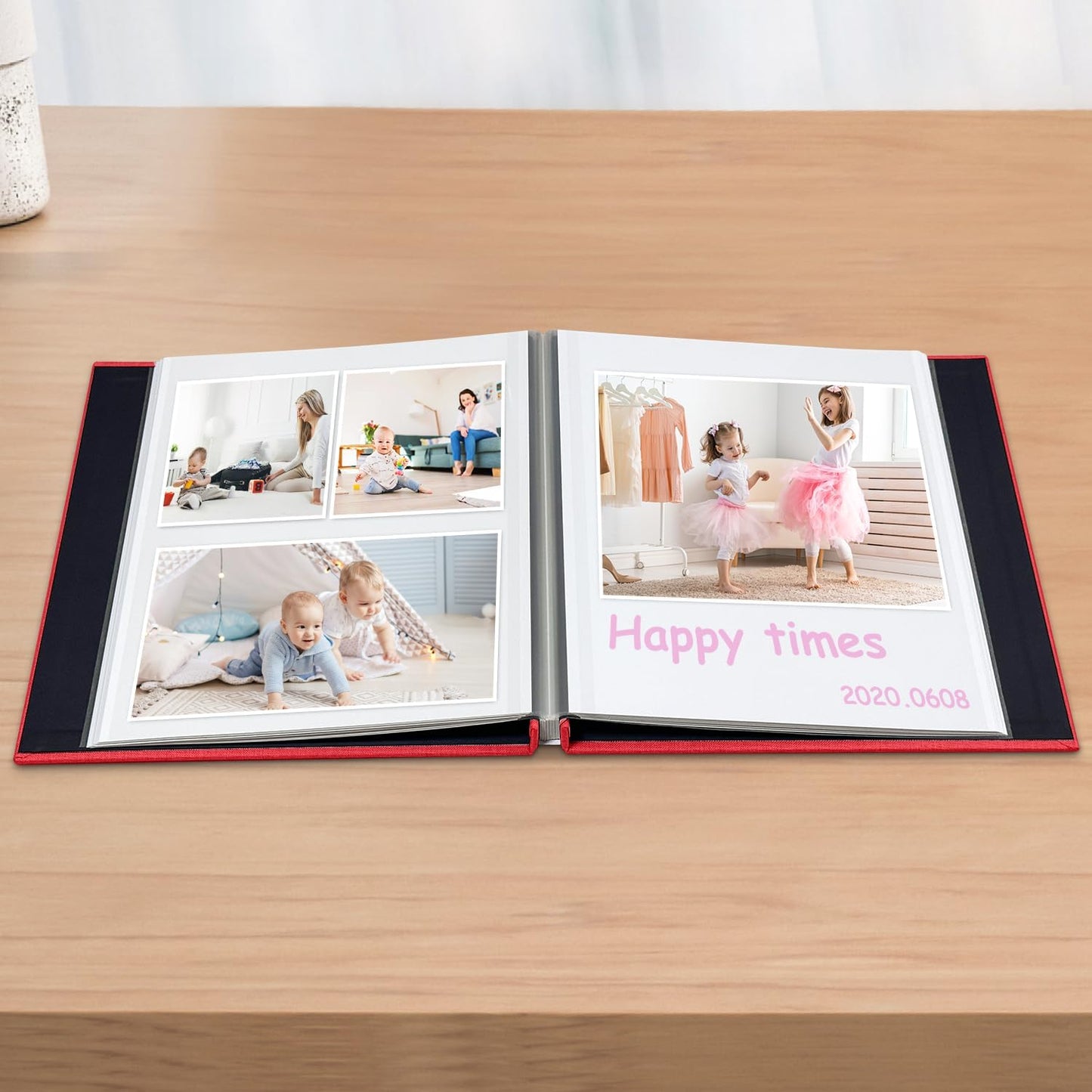 Large Photo Album Self Adhesive Scrapbook Album for 4×6 5×7 8×10 Pictures DIY Magnetic Linen Cover Album 40 Pages for Family Wedding Gifts with Metal Pen and Plastic Board, Dark Red