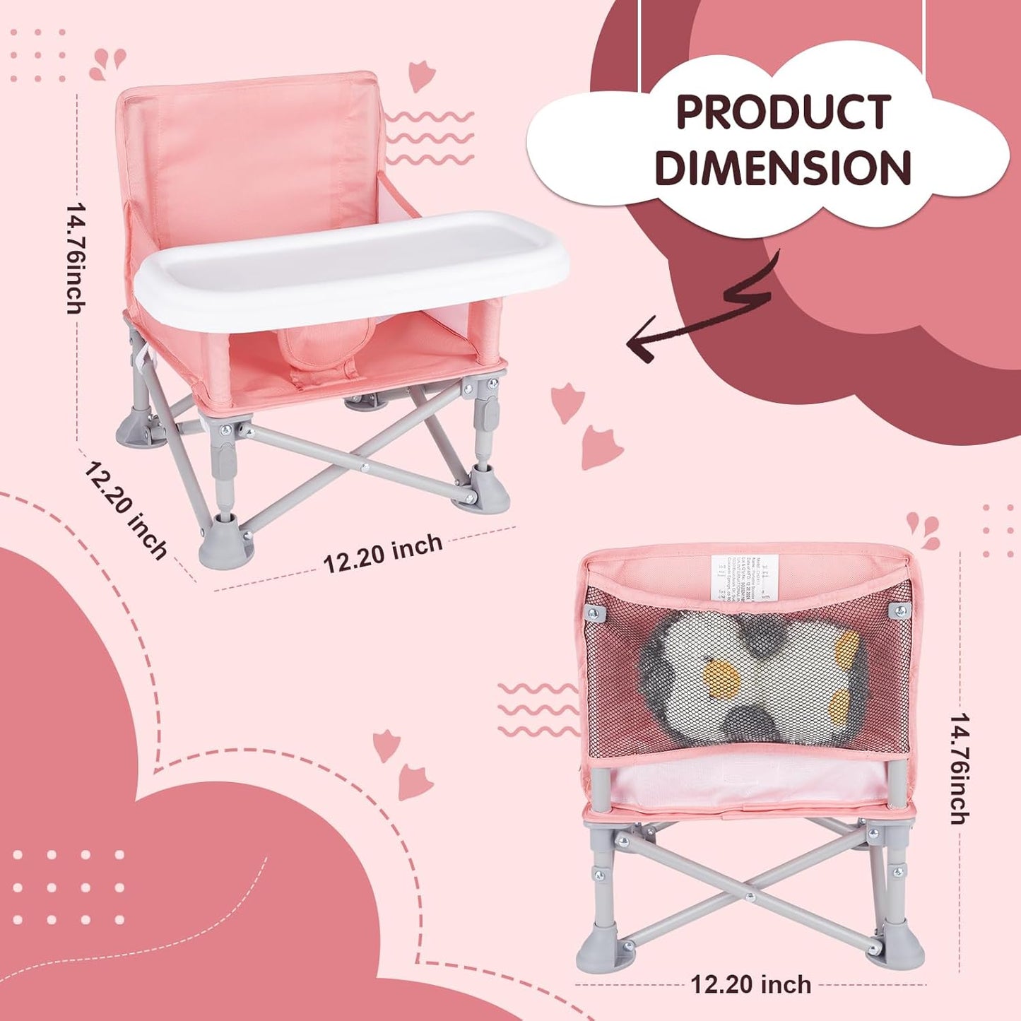 Portable Booster Seat, Toddler Baby Seat with Tray for Dining Table Compact Floor Chair for Camping Lawn Beach Babies Travel 6-36 Months