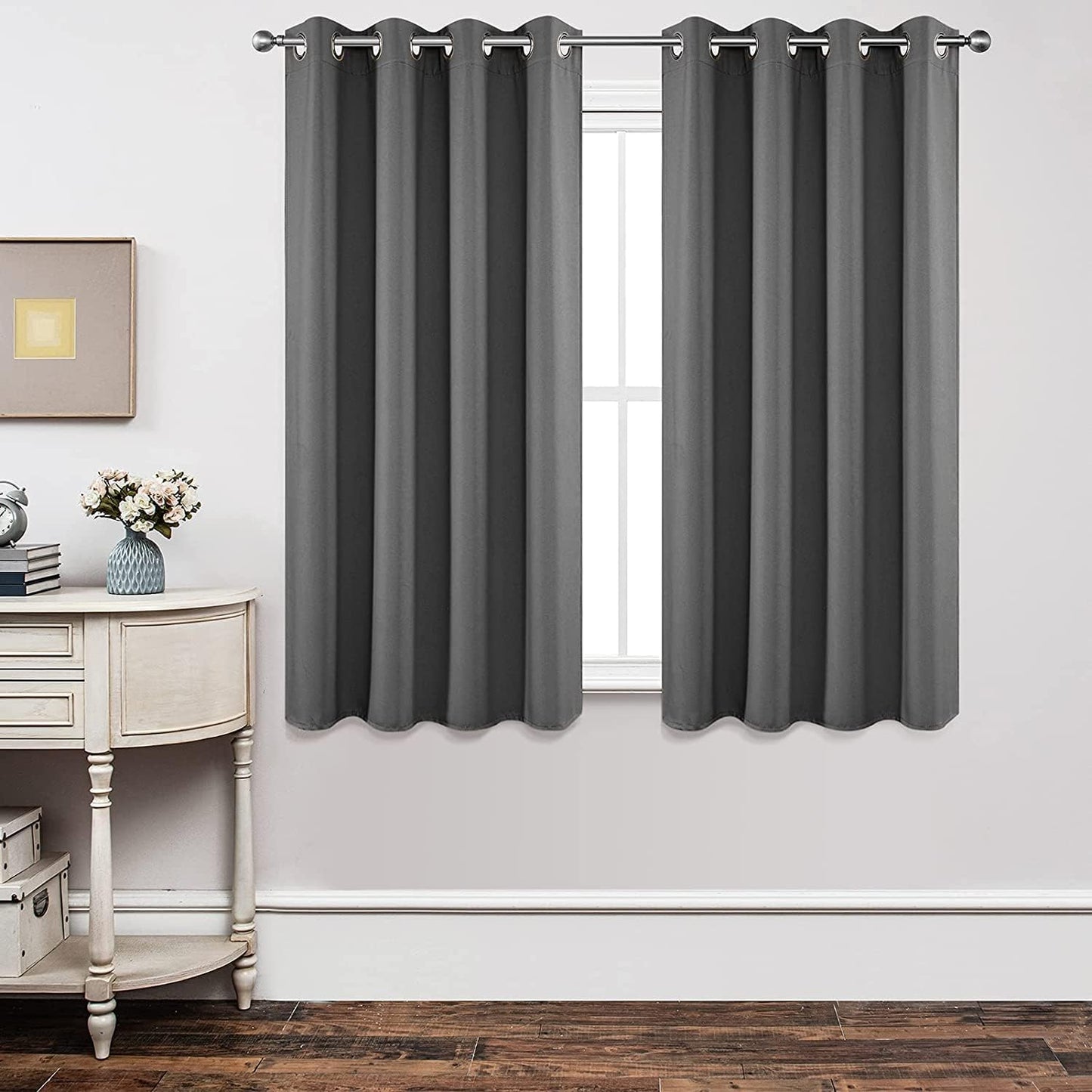 Joydeco Blackout Curtains 54 Inch Length 2 Panels Set, Thermal Insulated Long Curtains& Drapes 2 Burg, Room Darkening Grommet Drapes for Living Room Bedroom Window (W52 x L54 Inch, Light Grey)