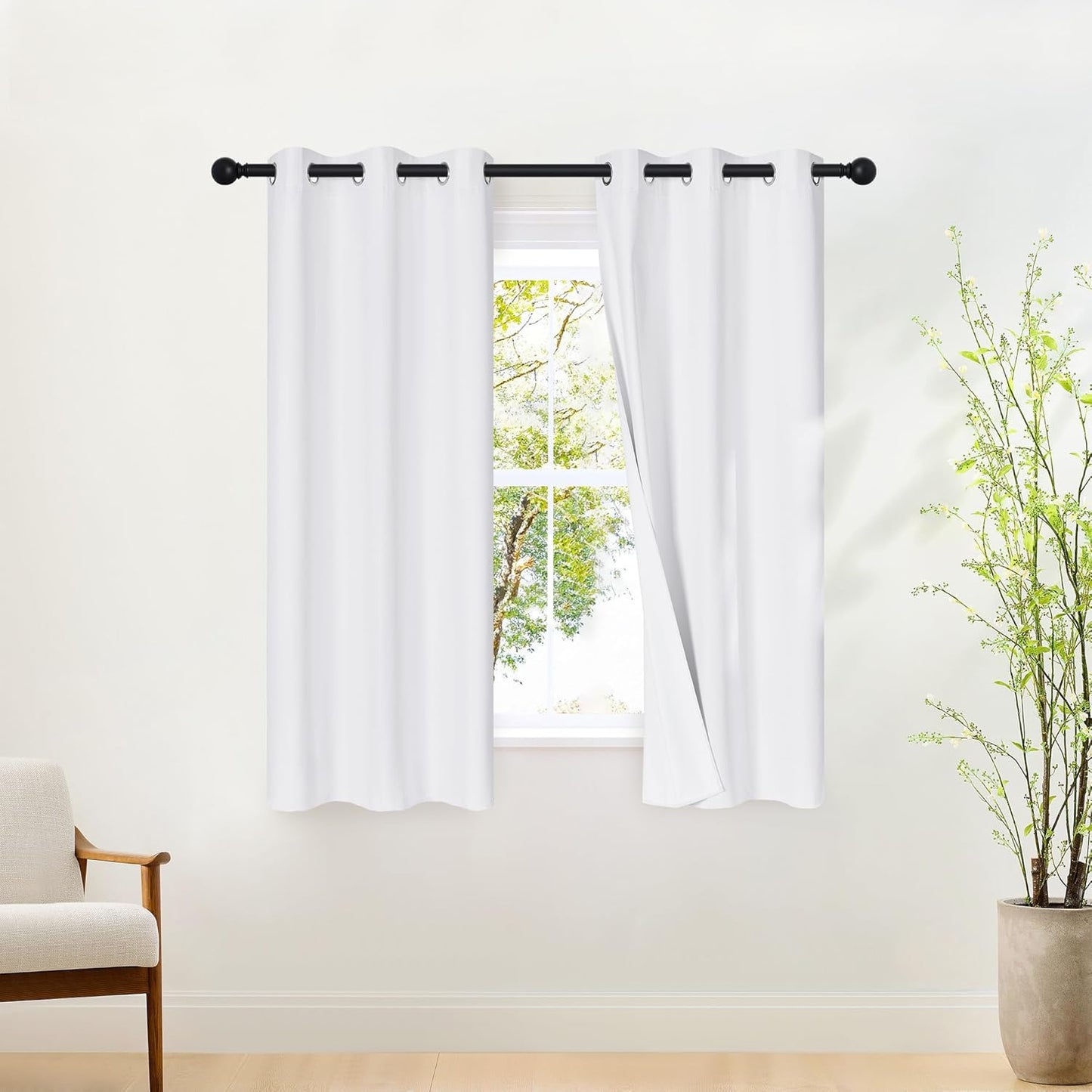 NICETOWN 100% Blackout White Curtains 63 inch Length, Grommet Thermal Insulated Window Treatment Heat Reducing Drapes for Bedroom/Kids Room, W52 x L63, 2 Panels