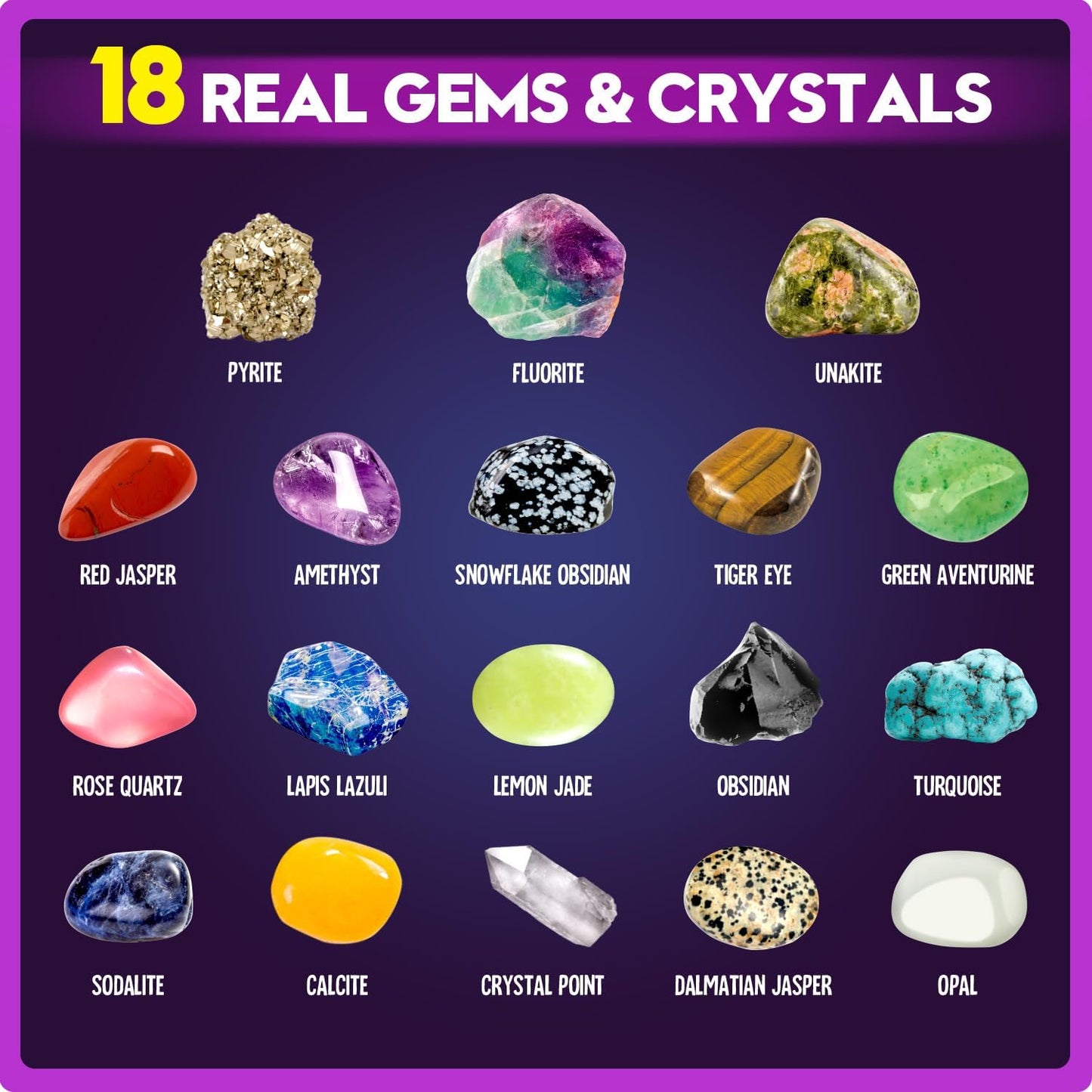 XXTOYS Gemstone Dig Kit - Dig Up 18 Real Gemstones and Crystals - Science Kits for Kids, STEM Toys for Age 6-8, Great Educational Geology Gifts for Boys & Girls Ages 5-7