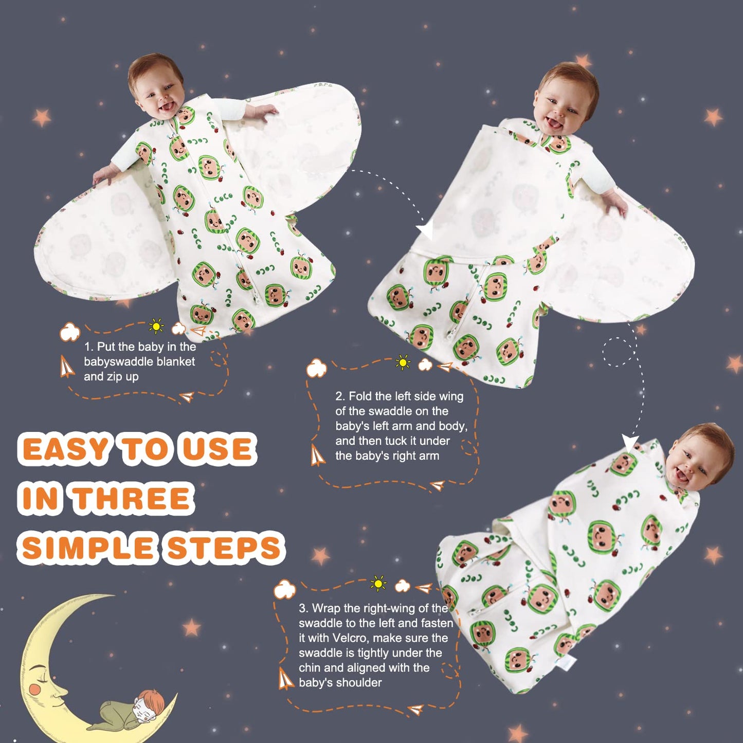 Swaddle-Blanket Baby Girl & Boy Swaddles Newborn Infant Transition 100% Cotton Wrap Blankets, 3-Way Adjustable Wearable Blanket, TOG 1.0 (Watermelon 3-6 Month)