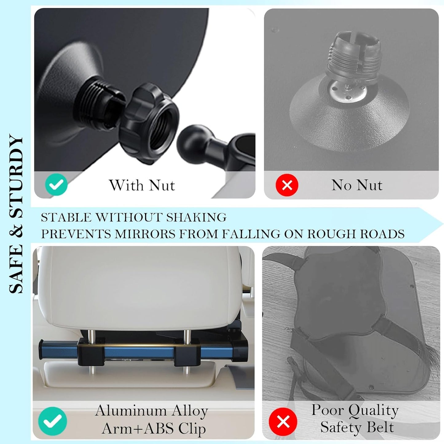 Baby Car Mirror Rear Facing, Safety Adjustable Car Seat Mirror for Baby Extendable Camera Monitor with Hook Clip Design Clear View ShatterProof + 2 Baby on Board Stickers,2 Seat Headrest Hook