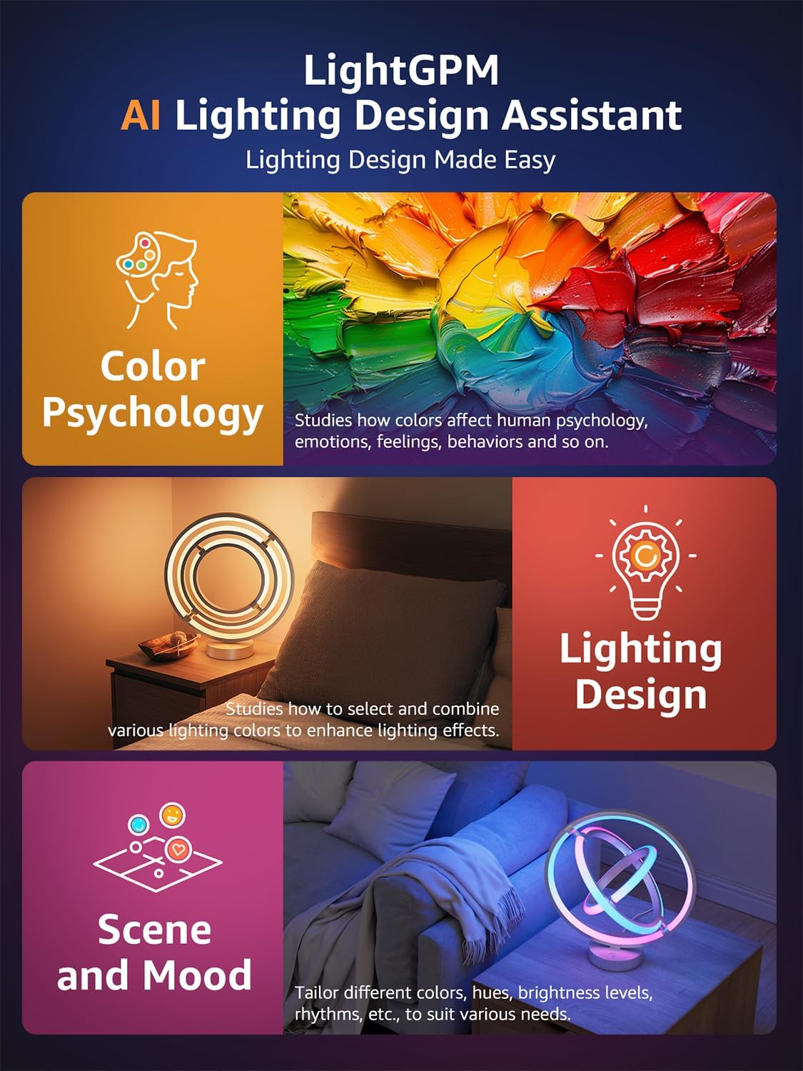 Lepro TB1 AI Smart Table Lamp, RGB+IC Addressable Color Changing Desk Light Alexa Google Enable, Music Sync Unique Cool LED Lamps for Game Room Decor Ambient Lighting, APP Control No Remote, 2.4 GHz