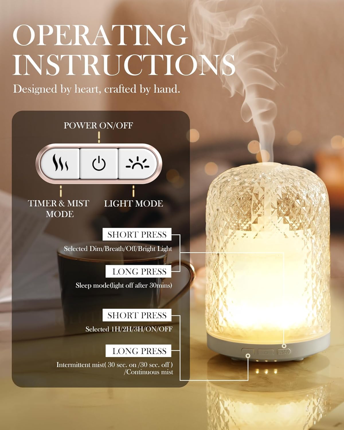 Aromatherapy Diffuser – Ultrasonic Essential Oil Diffuser, Health Night Light, Timer & Auto Shut-Off, BPA-Free, 120ml Diffusers for Home, Office, or Spa