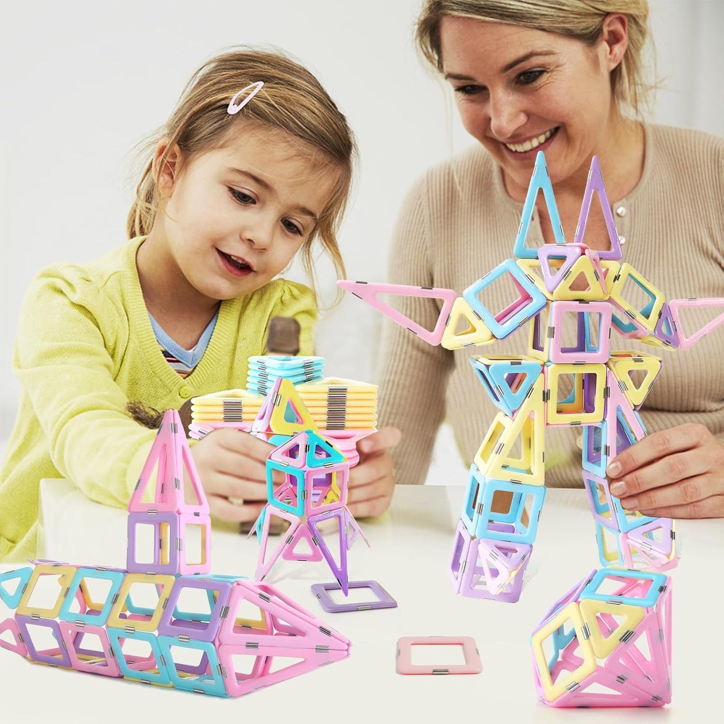 Magnetic Tiles 80pcs Magnet Building Blocks Set Creative Stacking Toys for Kids, 3D DIY Construction Kit Preschool Child Montessori Toys STEM Learning Toys Gifts for Girls Boys 3 4 5 6 7 Years