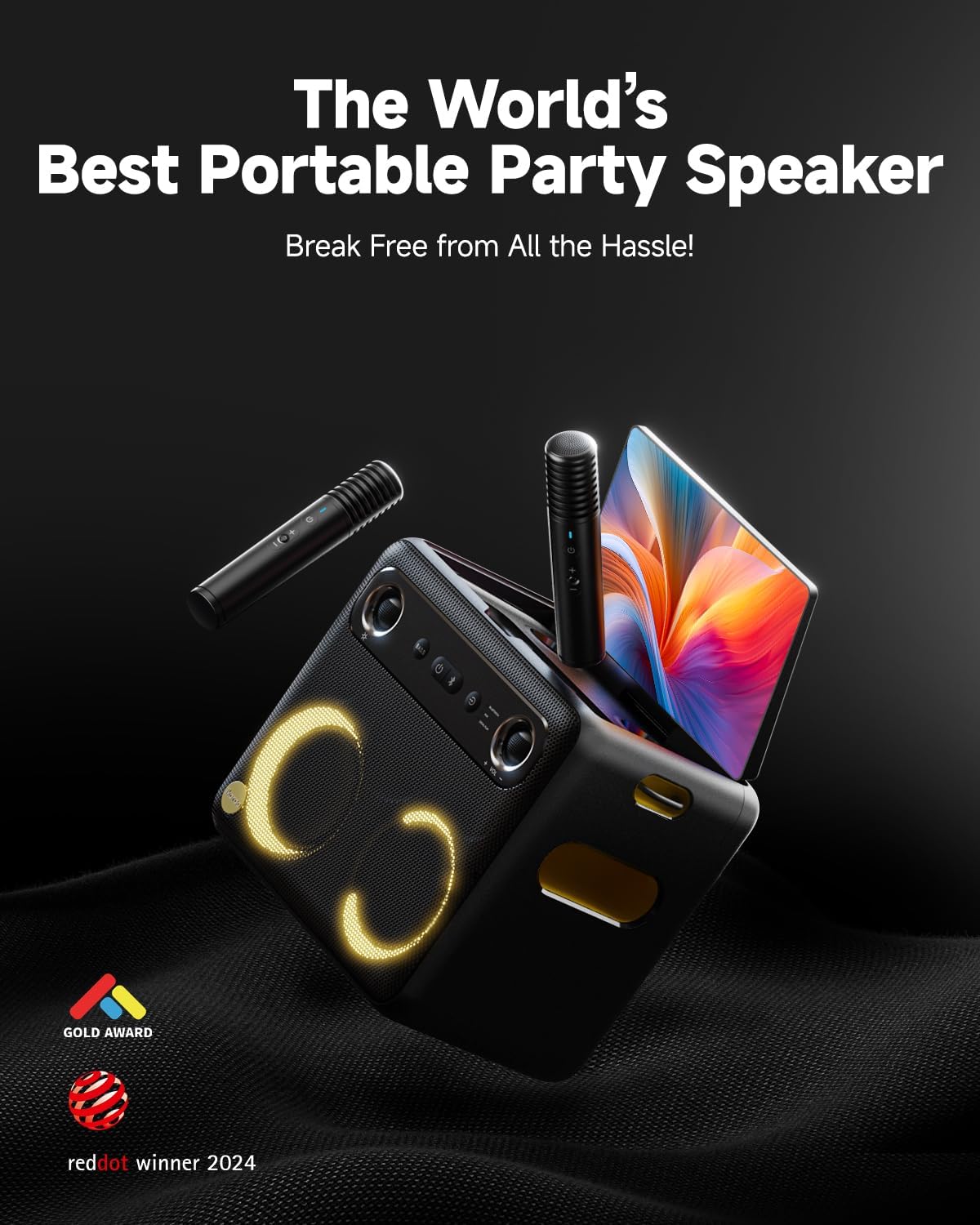 Smart Karaoke Machine for Adults - with Lyrics Display, 64GB Karaoke Tablet, 2 Wireless Mics, Professional Karaoke System, 300W Peak Power, 4 DJ Lights, Karaoke Speaker for Any Occasion