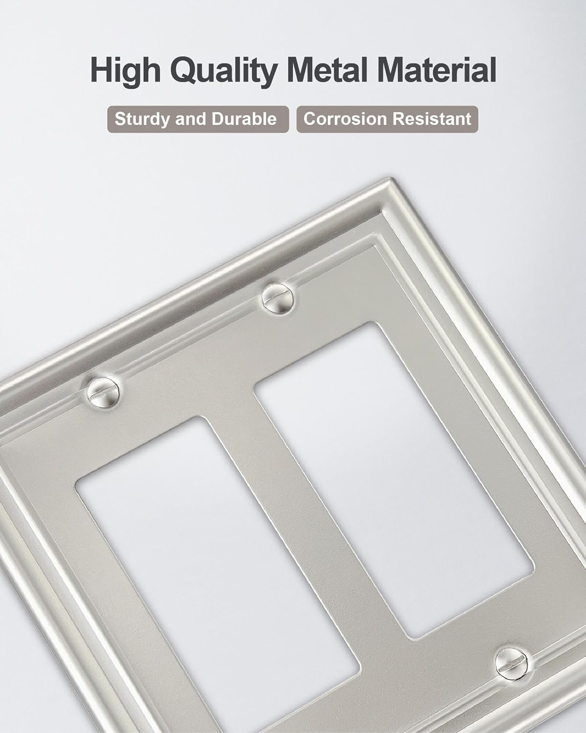 2-Pack Double Decorator Wall Plate, Satin Nickel Eletrical Outlet Cover Plate for Receptacle, Dimmer Switch, GFCI Outlet, Midsize, A035 Series